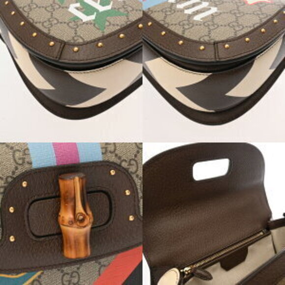 Gucci Handbag Bamboo Beige Ebony Brown GG Supreme Leather - Picture 8 of 10